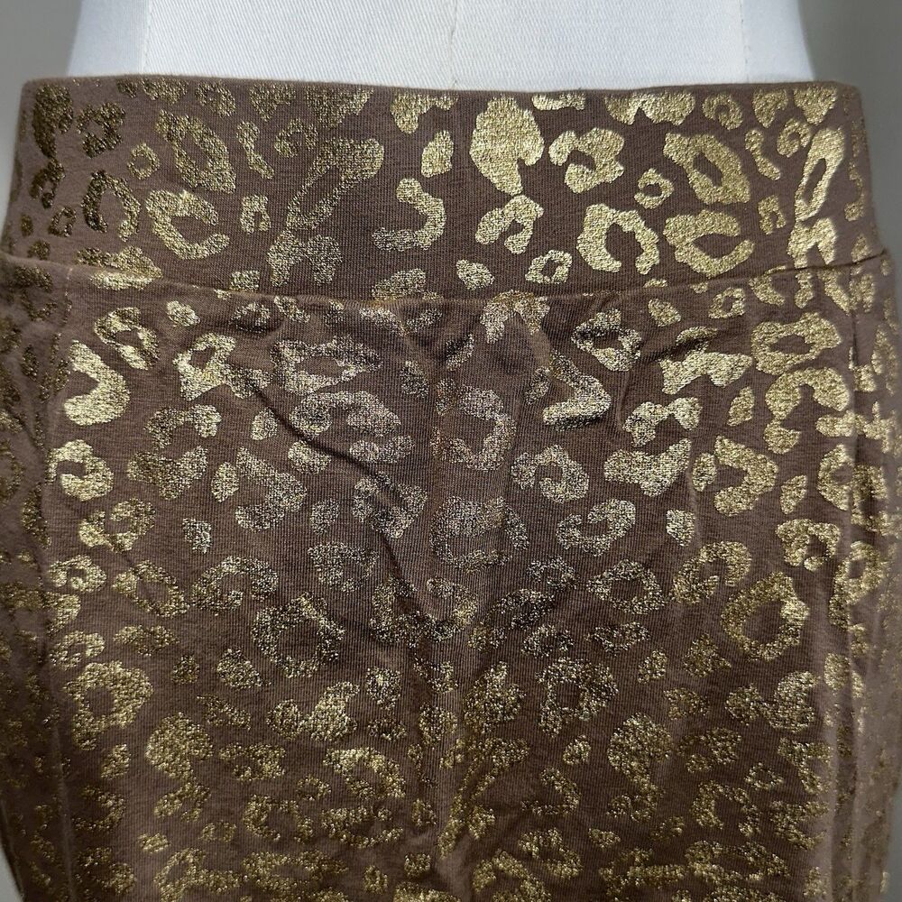 Forever 21 Mini Skirt Womens 1X Brown Gold Metallic Leopard Print StretchBodycon - Picture 7 of 8